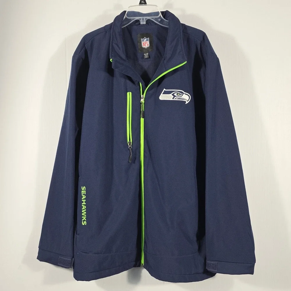 NFL Seattle Seahawks Mens XXL Navy Blue Softshell Full Zip Fleece Jacket Logo